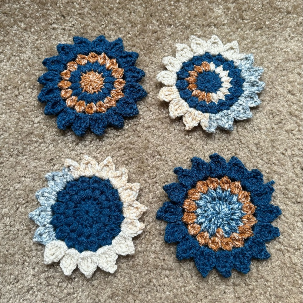 Handmade Crochet Sunflower Coasters Set of Four